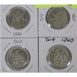FOUR CANADIAN  50 CENT PIECES INCL 1969, 1974 AND