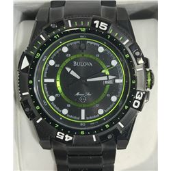 BULOVA BLACK STAINLESS STEEL WATCH W/ GREEN DIAL