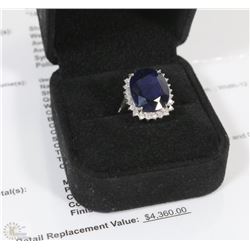14K WHITE GOLD SAPPHIRE & DIAMOND RING WITH COA