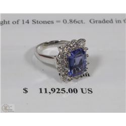 14KT WHITE GOLD AND TANZANITE RING WITH COA