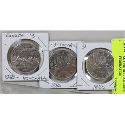3 CANADIAN ONE DOLLAR COINS INCL CONFEDERATION