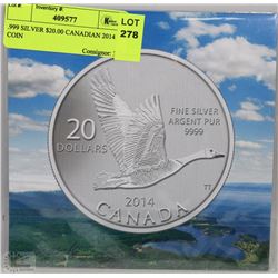 .999 SILVER $20.00 CANADIAN 2014 COIN