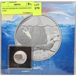 .999 SILVER $20.00 CANADIAN 2013 COIN