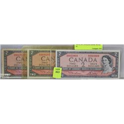 1954 $2.00 CANADIAN BANK NOTES X3