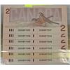 Image 1 : 1986 CANADIAN $2 ROBIN BANK NOTES W/ CONSECUTIVE