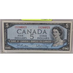 1954 CANADIAN $5.00 BANK NOTE