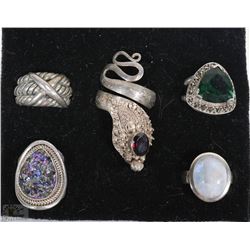 LOT OF 5 STERLING SILVER ASSORTED RINGS INCL