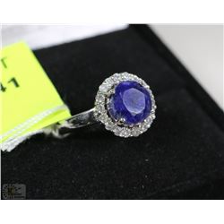 #9-BLUE SAPPHIRE &CZ .925 SOLID SILVER RING