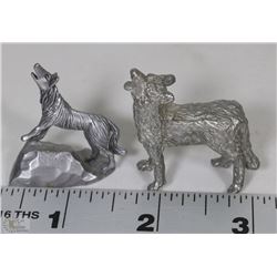 PAIR OF PEWTER WOLVES