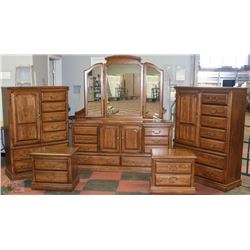 8PC BEDROOM SUITE INCL HEABOARD,RAILS,DRESSER WITH