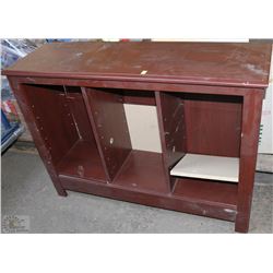 WOOD TONE ENTERTAINMENT SHELF (BACK NEEDS NAILS)