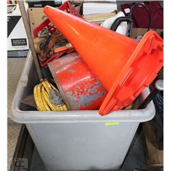 TUB OF MISC TOOLS INCL CHAIN SAWS, SUBMERSIBLE