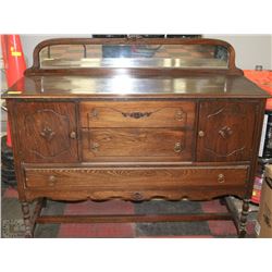 VINTAGE WOOD SIDEBOARD WITH MIRROR