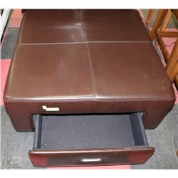 BROWN LEATHER OTTOMAN WITH DRAWER