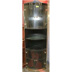WOOD AND GLASS SHELVING CORNER CABINET