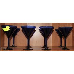 SET OF 8 BLUE MARTINI GLASSES