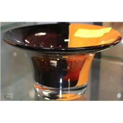 YELLOW & BROWN ART GLASS BOWL -