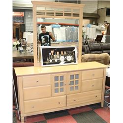 PALISER BLONDE WOOD DRESSER AND MIRROR