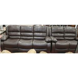 NEW MARTIN BROWN LEATHERETTE RECLINING SOFA AND
