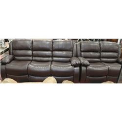 NEW MARTIN BROWN LEATHERETTE RECLINING SOFA AND