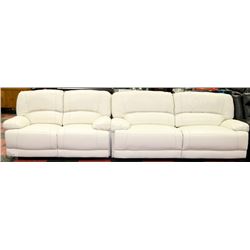 NEW WHITE BONDED LEATHER RECLINING SOFA AND