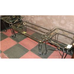 METAL AND GLASS COFFEE TABLE AND 2 END TABLE  SET