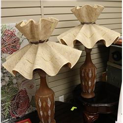 2 TALL  BROWN WITH BURLAP SHADES LAMPS