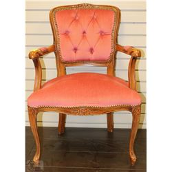 VINTAGE ESTATE CARVED DUSTY ROSE ARMCHAIR