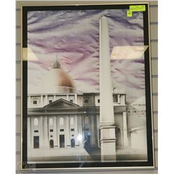 FRAMED PRINT OF A MANSION & TOWER (27" X 21.5")