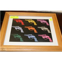 ANDY WARHOL WITH 9 GUNS FRAMED PRINT