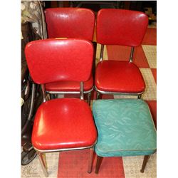 3 VINTAGE RED AND CHROME KITCHEN CHAIRS WITH