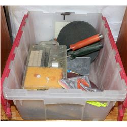 TOTE OF DRYWALL AND PAINT SUPPLIES