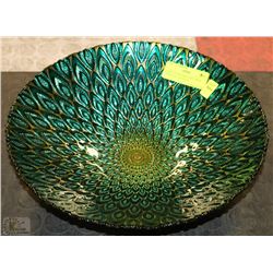 LARGE SHOWHOME BOWL WITH "PEACOCK " FEATHER