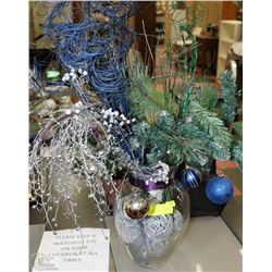18" VASE FILLED WITH CHRISTMAS DECORATIONS