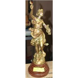 VINTAGE SPELTER STATUE "VICTORIAN LADY & HARP"