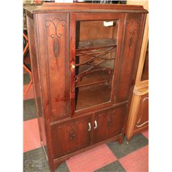 VINTAGE WOOD ESTATE GLASS DOOR CABINET