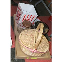 BOX WITH PICNIC BASKET, ICE BUCKET, POPCORN