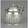 Image 1 : A large George III mustard, the slightly bevelled half lobed body engraved with crest, gadrooned...