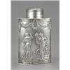 Image 1 : A continental teapoy, of bowed rectangular form, embossed with Regency couples dancing beneath la...