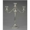 Image 1 : A George V Corinthian column three-light candelabrum, with square stepped and beaded base and det...