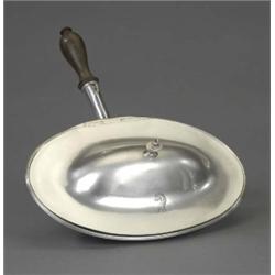 A George III plain oval chafing dish, with detachable turned wood handle, hot water jacket and do...