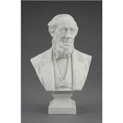 A Robinson & Leadbetter Parian bust of Sir Isaac Pitman, on square socle, 10.75in high, after T....