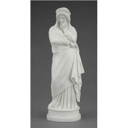 A Parian figure of a maiden, wearing a diadem and classical drapery, on circular fluted base, 13....