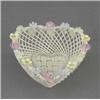 Image 1 : A Belleek heart shaped basket, the rope border with coloured flowers, 6in wide, unmarked   £100/1...
