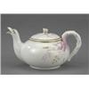 Image 1 : A Belleek Grass pattern bachelor's teapot and cover, highlighted in pink and gilt, 8.5in wide, bl...