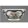 Image 1 : A Worcester blue scale bowl, the 'mirror' reserves painted with exotic birds, butterflies and oth...