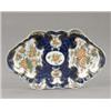 Image 1 : A Worcester blue scale oblong hexagonal spoon tray, the 'mirror' reserves painted and gilt with f...