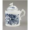 Image 1 : A Worcester cylindrical mustard pot and cover, with flower finial, painted with fence pattern in...