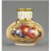 Image 1 : A Royal Worcester compressed circular vase, the narrow neck vertically pierced, painted with peac...