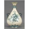 Image 1 : A Hadley's Worcester bottle shape vase, painted with finches on a rose branch in green on a blush...